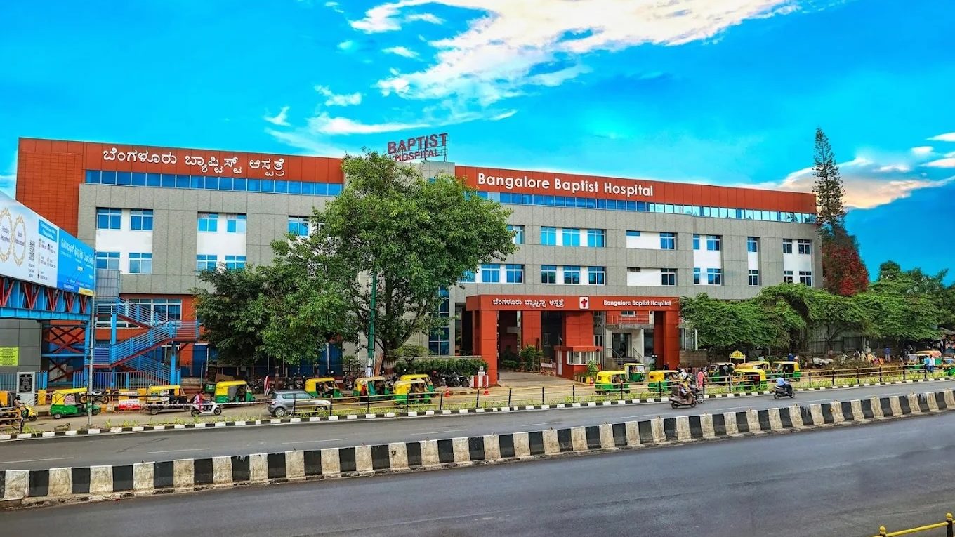 Bangalore Baptist Hospital, Hebbal — main entrance on Bellary Road
